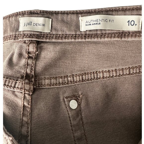 J.Jill Authentic Fit Slim Ankle Jeans Size 10 Petite Taupe Stretch Denim - Picture 5 of 8